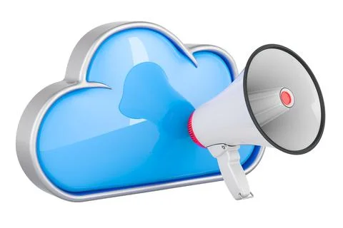 Megaphone with cloud computing, 3D rendering Stock Illustration