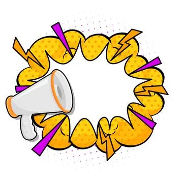 Megaphone with Comic Speech Bubble and Lightning Bolts Illustrazione stock
