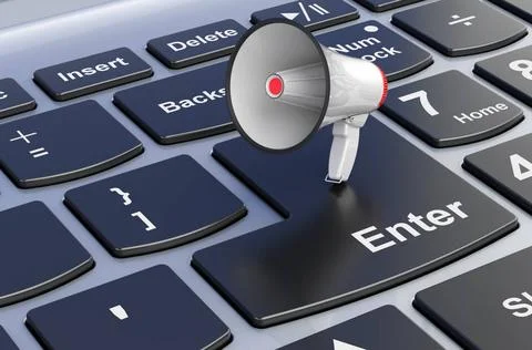 Megaphone on computer keyboard, 3D rendering Megaphone on computer keyboar... Stock Photos
