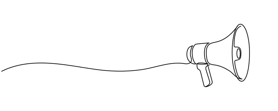 Megaphone continuous one line art drawing communication loudspeaker vector .. 스톡 일러스트