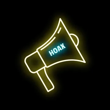 Megaphone displaying neon hoax message on black background Stock Illustration