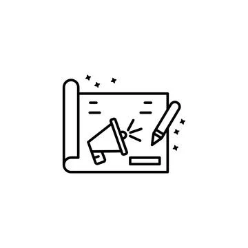 Megaphone document project icon. Simple line, outline vector of project Ilustración de archivo