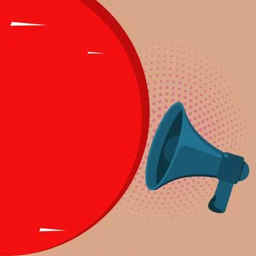 Megaphone Drawing With Conversation Bubble Showing New Announcement. Bullhorn Illustrazione stock