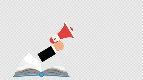 Megaphone Emerging from Open Book Representing Educational Announcement and 库存影片 339781243