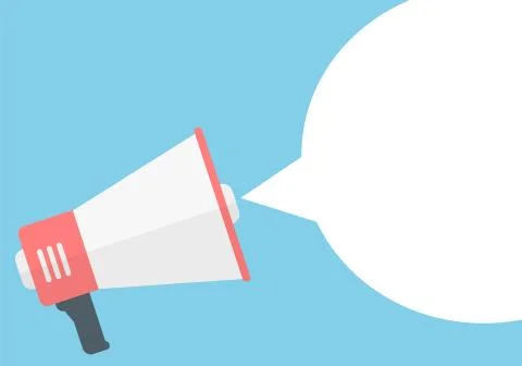 Megaphone with empty peech bubble. Loudspeaker. Vector illustration. Stock-Illustration