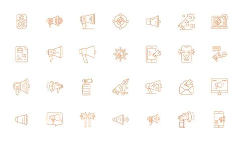Megaphone Essential Vector Set including 28 Editable Thin Line High Resolut.. Stock Illustration
