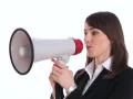 Megaphone executive. SD. Footage