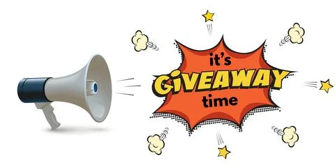 Megaphone with giveaway speech alert bubble, 3d megaphone and banner of pop art Illustrazione stock