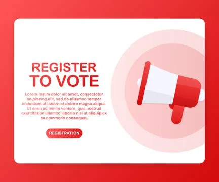 Megaphone Hand, business concept with text register to vote. Vector illustrat Ilustración de archivo