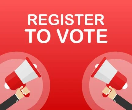 Megaphone Hand, business concept with text register to vote. Vector illustrat Stock-Illustration