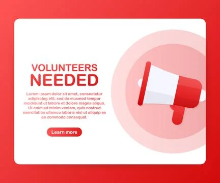 Megaphone Hand, business concept with text volunteers needed. Vector illustra Stock Illustration