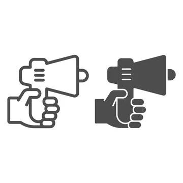 Megaphone in hand line and solid icon, retro concept, hand holding megaphone イラスト素材