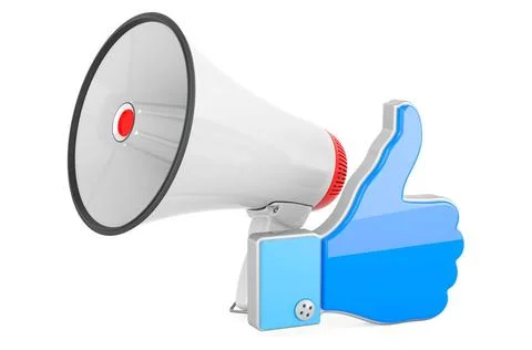 Megaphone with like icon, 3D rendering Megaphone with like icon, 3D render... Stock Photos