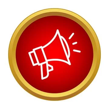 Megaphone icon broadcasting announcement on red button Stock Illustration