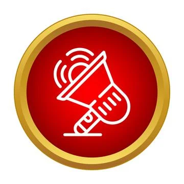Megaphone icon broadcasting sound waves on a red circle background Stock Illustration