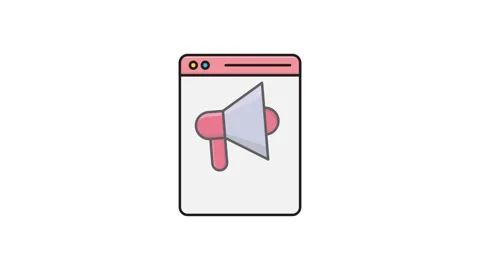 A megaphone icon displayed on a computer screen, symbolizing communication .. Stock Footage 335140181