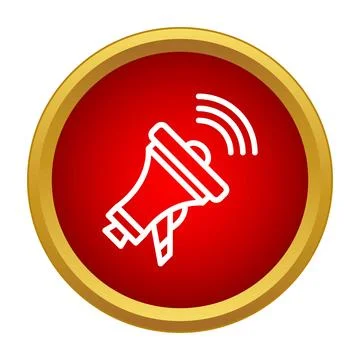 Megaphone icon generating sound waves on a red button Stock Illustration