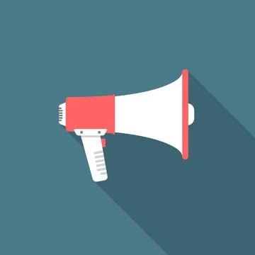 Megaphone icon with long shadow. Flat design style. Stock Illustration