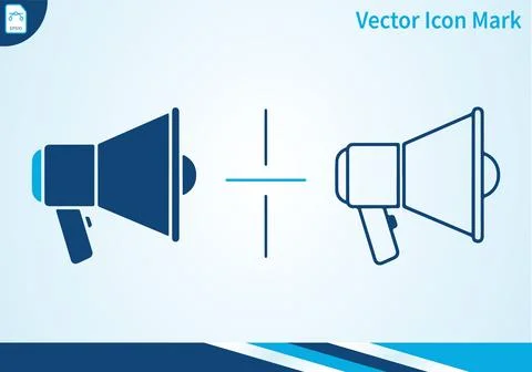 Megaphone icon mark blue solid and outline style. Stock Illustration