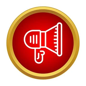 Megaphone icon on red button for announcement Stock Illustration