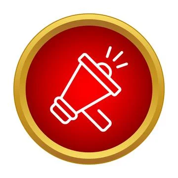 Megaphone icon in a red circle creating sound waves for broadcast Stock Illustration