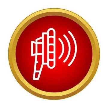 Megaphone icon on red circle spreading sound waves Stock Illustration