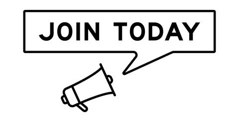 Megaphone icon with speech bubble banner in word join today  on white backg.. Stockillustratie