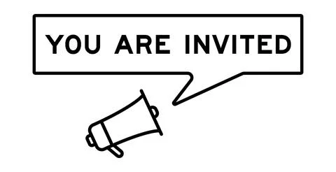 Megaphone icon with speech bubble banner in word you are invited on white b.. Stock Illustration