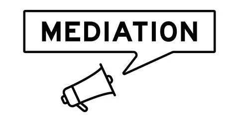 Megaphone icon with speech bubble banner in word mediation on white backgroun Stock Illustration