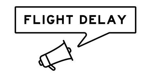 Megaphone icon with speech bubble in word flight delay on white background Stock Illustration