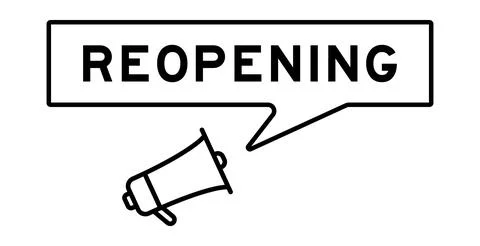 Megaphone icon with speech bubble in word reopening on white background Stock Illustration