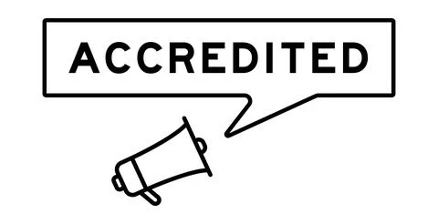 Megaphone icon with speech bubble in word accredited on white background Stock Illustration