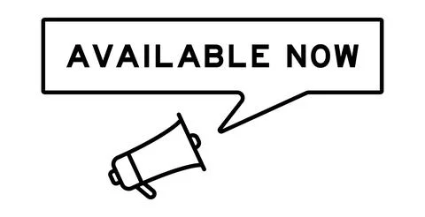 Megaphone icon with speech bubble in word available now on white background Stock Illustration
