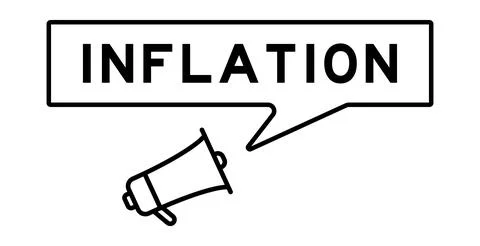 Megaphone icon with speech bubble in word inflation on white background Stock Illustration