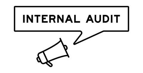 Megaphone icon with speech bubble in word internal audit on white background Illustrazione stock