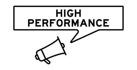 Megaphone icon with speech bubble in word high performance on white backgroun Stock Illustration