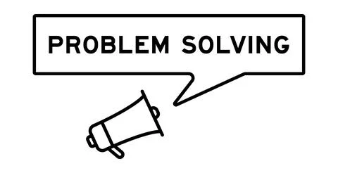 Megaphone icon with speech bubble in word problem solving on white background Stock Illustration