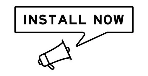 Megaphone icon with speech bubble in word install now on white background Illustrazione stock