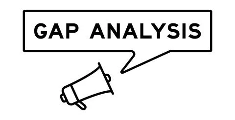 Megaphone icon with speech bubble in word gap analysis on white background Stock Illustration