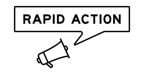 Megaphone icon with speech bubble in word rapid action on white background Stock Illustration