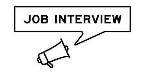 Megaphone icon with speech bubble in word job interview on white background Illustrazione stock