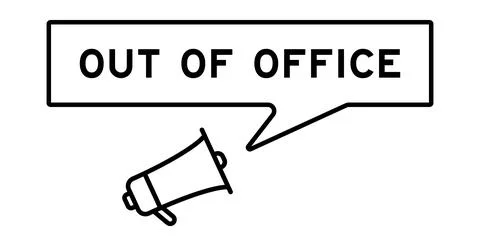 Megaphone icon with speech bubble in word out of office on white background Illustrazione stock