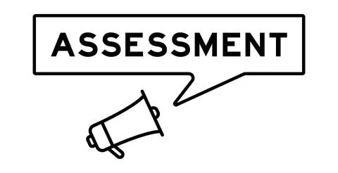 Megaphone icon with speech bubble in word assesment on white background Stock Illustration