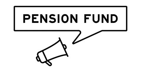 Megaphone icon with speech bubble in word pension fund on white background Stock Illustration