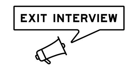 Megaphone icon with speech bubble in word exit interview on white background Stock-Illustration