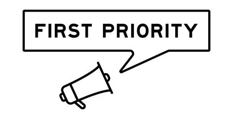 Megaphone icon with speech bubble in word first priority on white background Stock Illustration