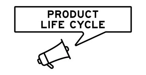 Megaphone icon with speech bubble in word product life cycle on white backg.. Stock Illustration