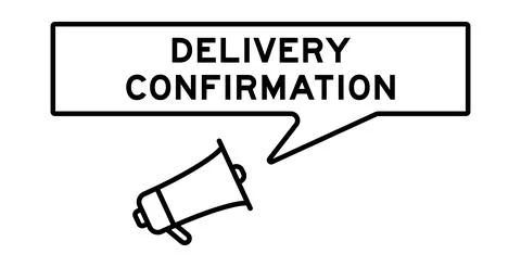 Megaphone icon with speech bubble in word delivery confirmation on white ba.. Stock Illustration