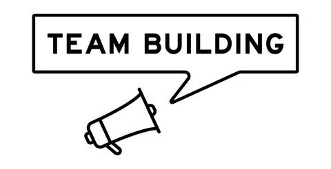 Megaphone icon with speech bubble in word team building on white background Ilustración de archivo