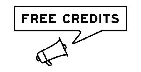 Megaphone icon with speech bubble in word free credits on white background Stock Illustration